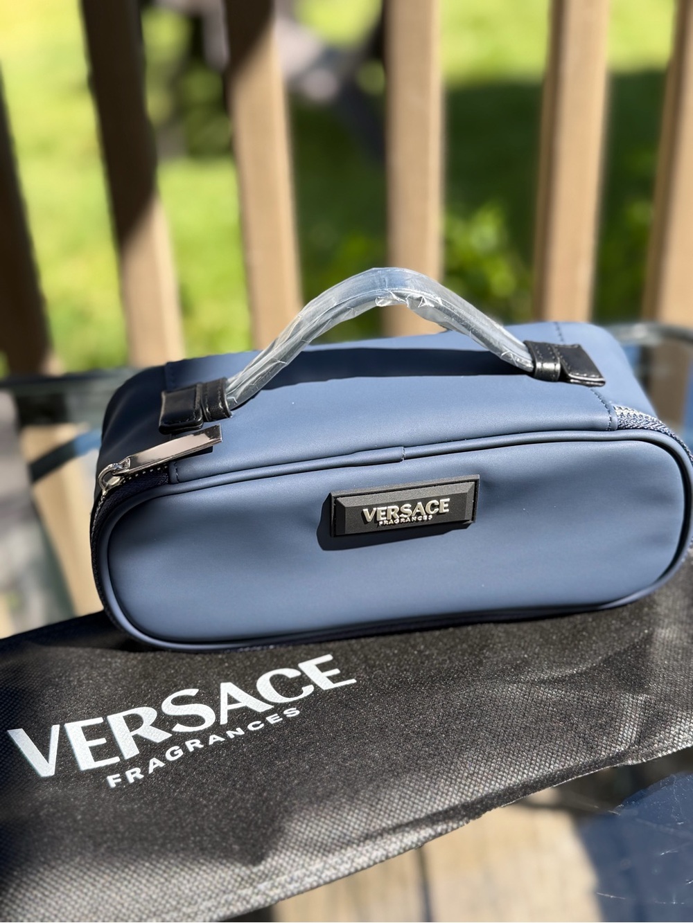 Versace Navy Blue Men’s Toiletry Kit with Top Handle